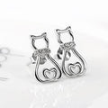 Korean Fashion Hollow Zircon Cat Stud Earrings, Cute Sweet Animal Kitty Ear Jewelry For Women view 2
