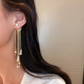 Fashion OL Pearl Tassel Drop Earrings For Women Long Statement Silver Needle Ear Jewelry view 4