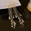 Fashion OL Pearl Tassel Drop Earrings For Women Long Statement Silver Needle Ear Jewelry view 3
