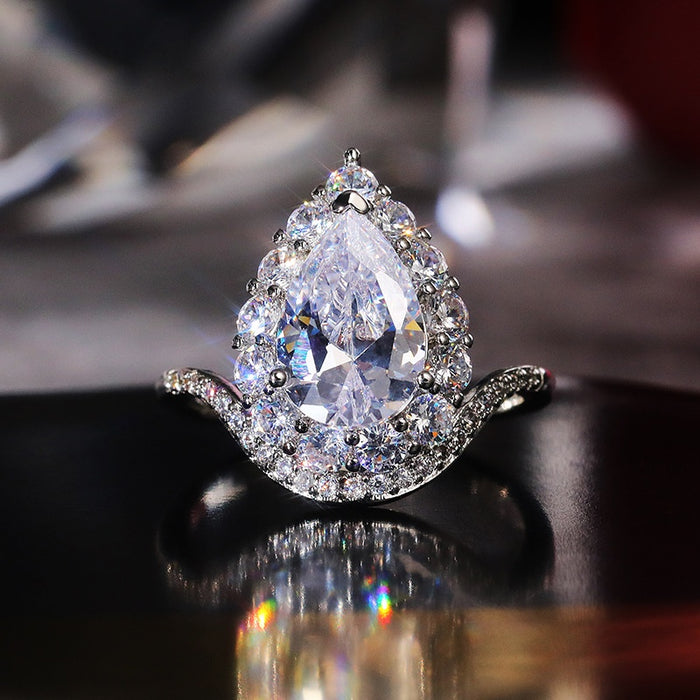 Simple Creative Pear Teardrop Ring For Women With AAA Zircon Inlay European American Jewelry