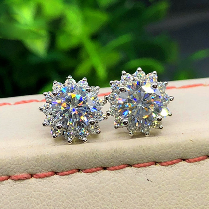Simple Luxury Flower Full Crystal Stud Earrings, Korean Snowflake Micro Pave Zircon Jewelry
