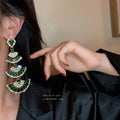 Alloy Rhinestone Fan Drop Earrings For Women, Long Irregular Geometric Ethnic Statement Style view 4