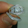 Silver Fashion Round Zircon Ring Set 2 Piece Simple Creative Women Finger Jewelry view 3