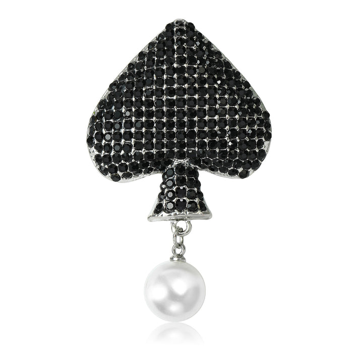 Alloy Spade Heart Brooch With Pearl Pendant For Fashion Clothing