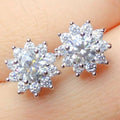 European Style Copper Flower Stud Earrings With Inlaid Zircon For Women And Students view 1