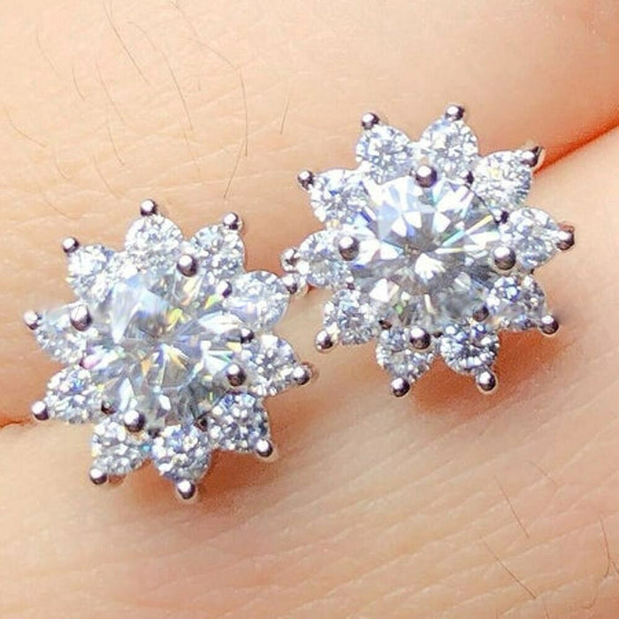 European Style Copper Flower Stud Earrings With Inlaid Zircon For Women And Students