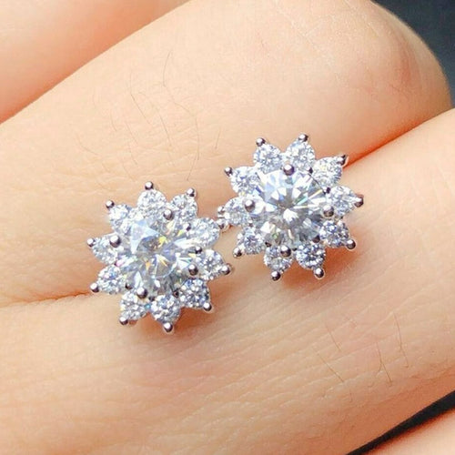 European Style Copper Flower Stud Earrings With Inlaid Zircon For Women And Students