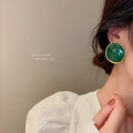 Green Enamel Alloy Geometric Round Statement Stud Earrings For Women Metallic Sweet Cool Style view 4
