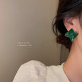Green Enamel Alloy Geometric Round Statement Stud Earrings For Women Metallic Sweet Cool Style view 3