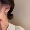 Korean Style Alloy Blue Enamel Flower Pearl Stud Earrings For Women view 4