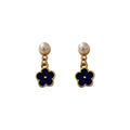 Korean Style Alloy Blue Enamel Flower Pearl Stud Earrings For Women view 5