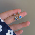 Korean Style Alloy Blue Enamel Flower Pearl Stud Earrings For Women view 1