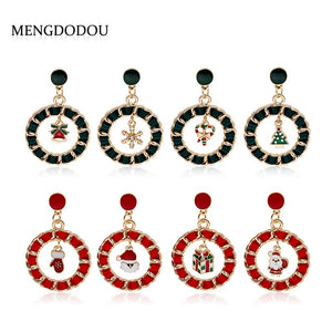 Elegant Christmas Enamel Alloy Hoop Dangle Santa Tree Gift Snowflake Bell Charm For Women Earrings