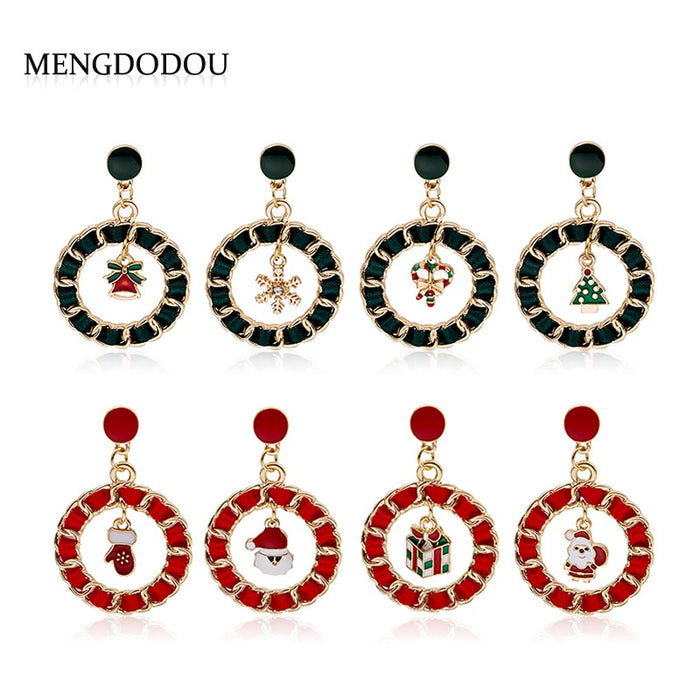 Elegant Christmas Enamel Alloy Hoop Dangle Santa Tree Gift Snowflake Bell Charm For Women Earrings