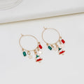 Creative Christmas Snowman Tree Wreath Star Charm Alloy Enamel Hoop Dangle Drop Earrings view 3