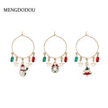 Creative Christmas Snowman Tree Wreath Star Charm Alloy Enamel Hoop Dangle Drop Earrings view 1
