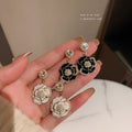 Alloy Pearl Rhinestone Enamel Camellia Flower Stud Earrings French Vintage Style view 2