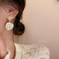 Alloy Pearl Rhinestone Enamel Camellia Flower Stud Earrings French Vintage Style view 3