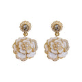 Alloy Pearl Rhinestone Enamel Camellia Flower Stud Earrings French Vintage Style view 5