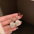 Alloy Pearl Rhinestone Enamel Camellia Flower Stud Earrings French Vintage Style view 4