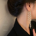 Korean Style Alloy Pearl Tassel Drop Earrings Elegant Geometric OL Fashion Ear Clips view 3