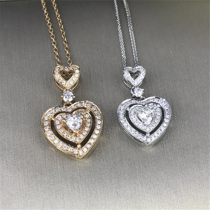Luxury Heart Shape Cubic Zirconia Bridal Necklace For Women, European Wedding Matching Neck Chain