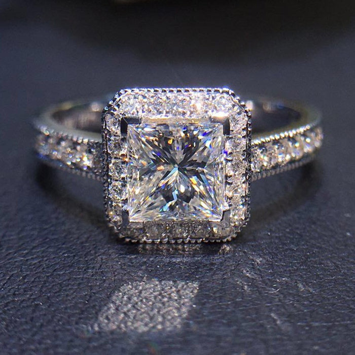 Classic Geometric Square Cubic Zirconia Ring For Women, Trendy Elegant Index Finger Jewelry