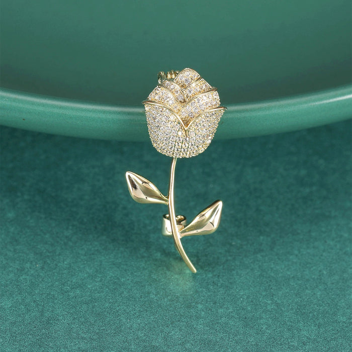 Elegant Alloy Rose Brooch Collar Pin For Suits And Dresses