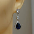 Sparkling Crystal Blue Zircon Drop Earrings For Women, Fashion Jewelry Supplier view 4