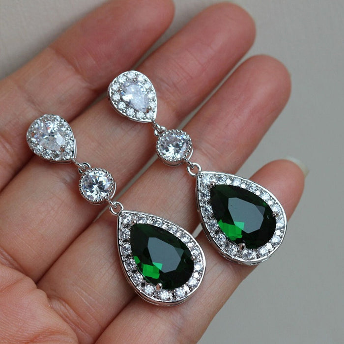Sparkling Crystal Blue Zircon Drop Earrings For Women, Fashion Jewelry Supplier