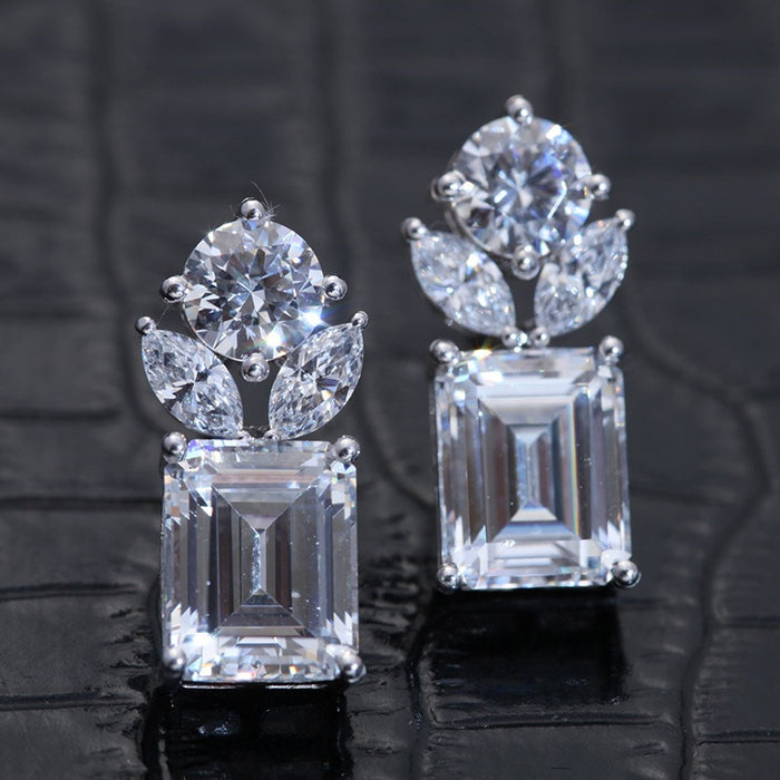 European Style Square Cubic Zirconia Stud Earrings, Super Sparkly Full Rhinestone Fashion Jewelry