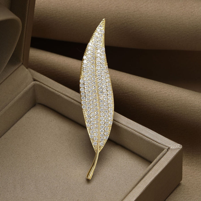 Alloy Zircon Leaf Brooch Pin For Suits And Dresses