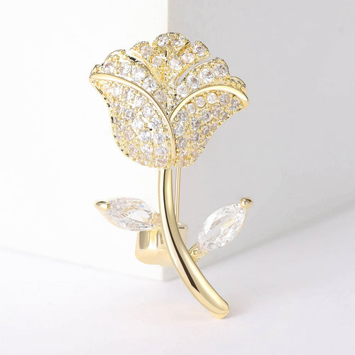 Alloy Micro Paved Zircon Rose Brooch Pin For Collars