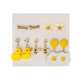 Korean Cute Cartoon Duck Flower Egg Bow Asymmetric Alloy Enamel Pearl Stud Drop Set Earrings view 5