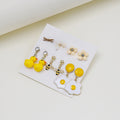 Korean Cute Cartoon Duck Flower Egg Bow Asymmetric Alloy Enamel Pearl Stud Drop Set Earrings view 2