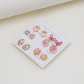 Korean Cute Cartoon Duck Flower Egg Bow Asymmetric Alloy Enamel Pearl Stud Drop Set Earrings view 4