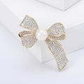Copper Zircon Bow Pearl Brooch Pin For Dresses And Coats view 6