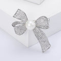 Copper Zircon Bow Pearl Brooch Pin For Dresses And Coats view 3