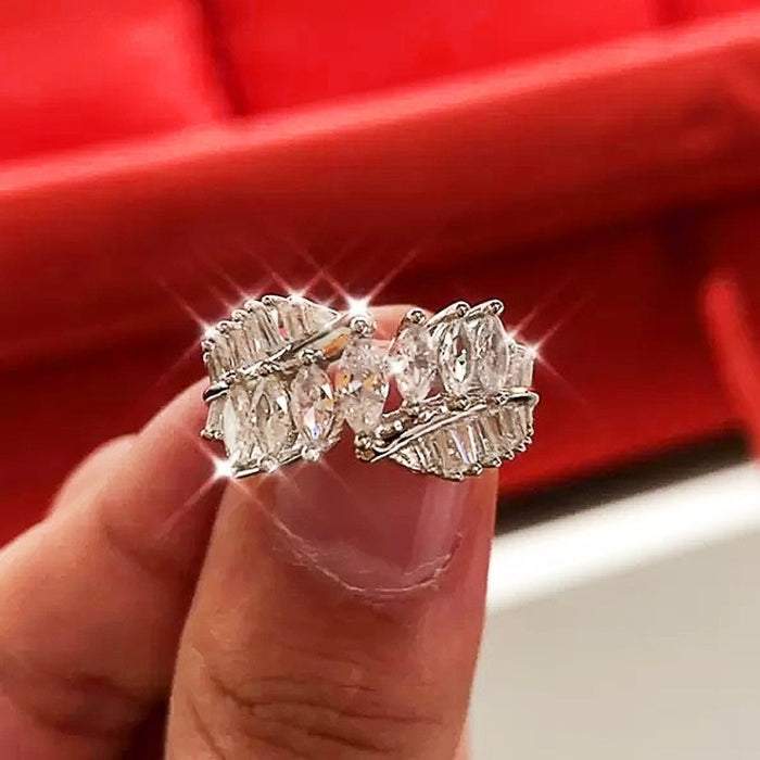 Elegant Full Paved Marquise Cubic Zirconia Ring For Women, European Winter Fashion Finger Jewelry