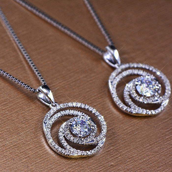 Full Rhinestone Round Circle Moving Pendant Necklace Korean Heartbeat Choker Jewelry For Dropshipping