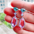 Long Pink 3A Cubic Zirconia Crystal Imitation Drop Earrings For Women, Simple Elegant Style view 3