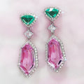 Long Pink 3A Cubic Zirconia Crystal Imitation Drop Earrings For Women, Simple Elegant Style view 5