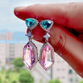 Long Pink 3A Cubic Zirconia Crystal Imitation Drop Earrings For Women, Simple Elegant Style view 4