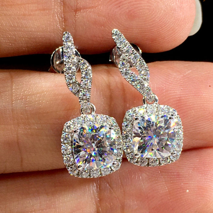 Delicate Full Zircon Square Drop Earrings For Women Versatile Street Style Fashion Jewelry