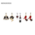 Elegant Korean Alloy Enamel Red Wine Bottle Red High Heel Rhinestone Mismatched Drop Stud Earrings view 1