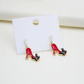 Elegant Korean Alloy Enamel Red Wine Bottle Red High Heel Rhinestone Mismatched Drop Stud Earrings view 3