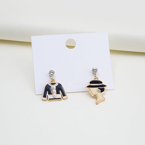 Elegant Korean Alloy Enamel Red Wine Bottle Red High Heel Rhinestone Mismatched Drop Stud Earrings