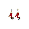 Elegant Korean Alloy Enamel Red Wine Bottle Red High Heel Rhinestone Mismatched Drop Stud Earrings view 5