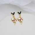 Korean Gold Alloy Enamel Heart ECG Pulse Drop Studs For Women Simple Fashion Dangle Earrings view 2