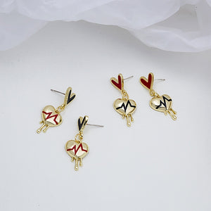 Korean Gold Alloy Enamel Heart ECG Pulse Drop Studs For Women Simple Fashion Dangle Earrings